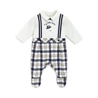Boys Blue Checkered Nappy Opening Babysuit